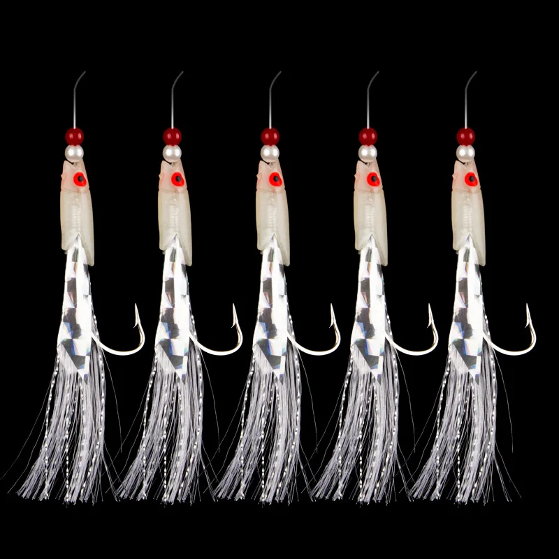 5 Pz Sgombro Spinato Gancio Bass Cod Esche Sea Fishing Rigs Affrontare Barca Amo Da Pesca Con Filo Piuma Roped Sea Fishinhook