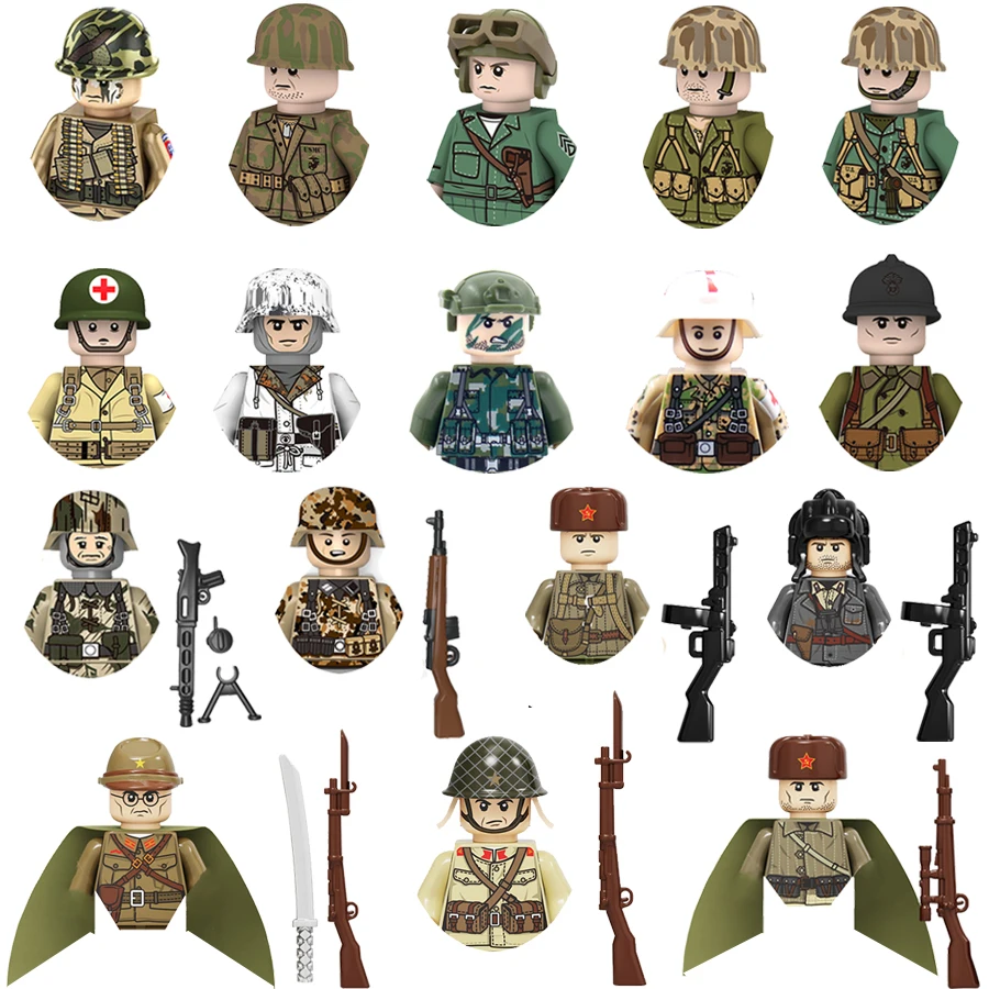 Ww2 Military Army Soldier African Us Uk German France Building Blocks Set Model Bricks Action Figures Armi Giocattoli Per Bambini Regali