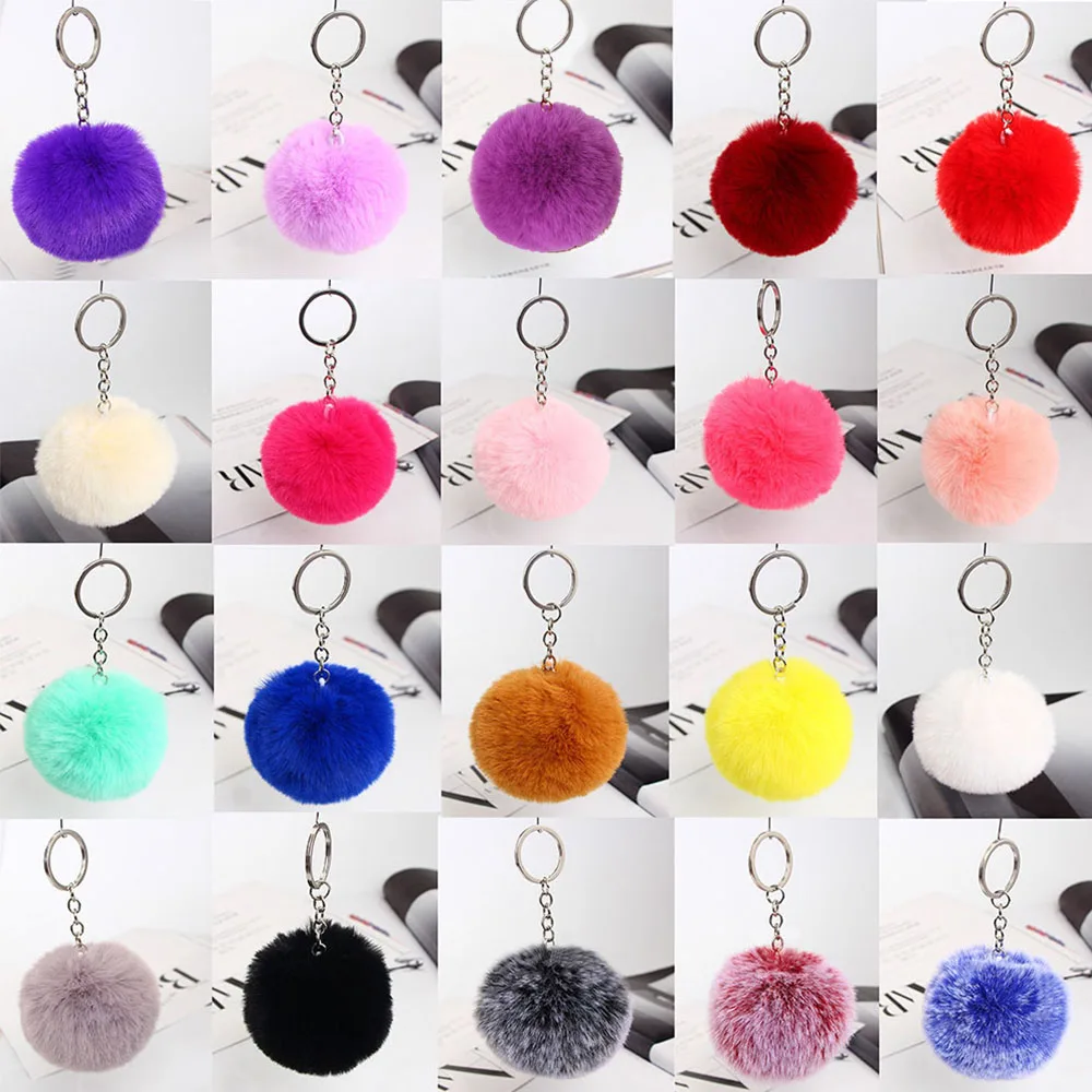 20 Colori Fluffy Fur Pom Pom Portachiavi Soft Faux Fur-Like Ball Portachiavi Per Auto Portachiavi Donna Borsa Ciondolo Gioielli