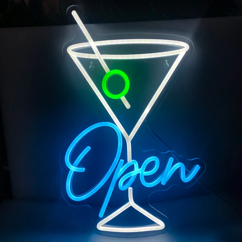 Open Wine Glass Neon Sign Bar Wall Decor Led Neon Light Beer Cocktail Usb Powered Store Party Pub Business Neon Light Up