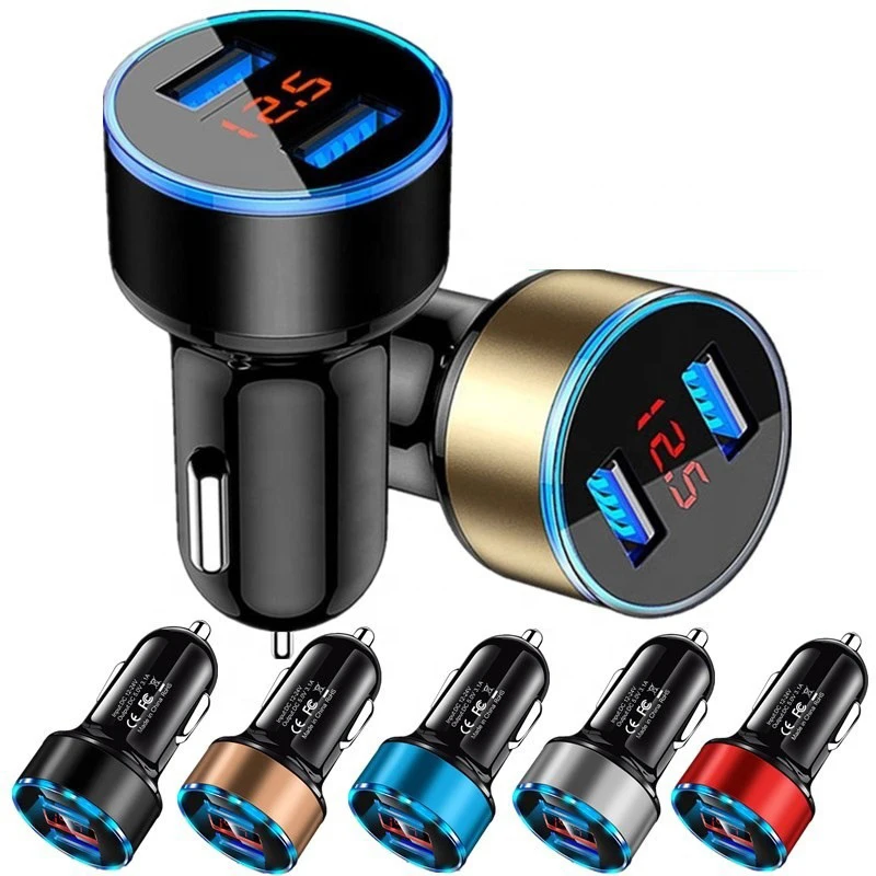 Mobile Phone Dual Usb Car Charger Digital Display Adapter For Iphone 13 12 11 Pro Max Xiaomi 12 11 10 Lite Car Cigarette Lighter
