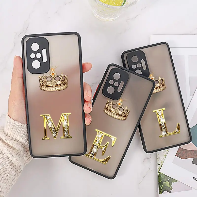 Custodia Per Telefono Con Lettera Iniziale Dorata M E L Crown Per Xiaomi Redmi 10C 9T 9A 9C Note 8 9 10 11 12 Pro Plus 5G S 12S Cover Trasparente Opac