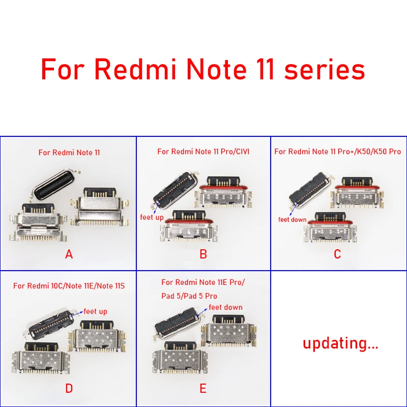 10Pcs Porta Di Ricarica Usb Per Xiaomi Civi Redmi K50 10C Note 11 E Pro/11S/11E/11Pro/Note11S/Note11 Pro +/Pad 5 Connettore Del Caricatore