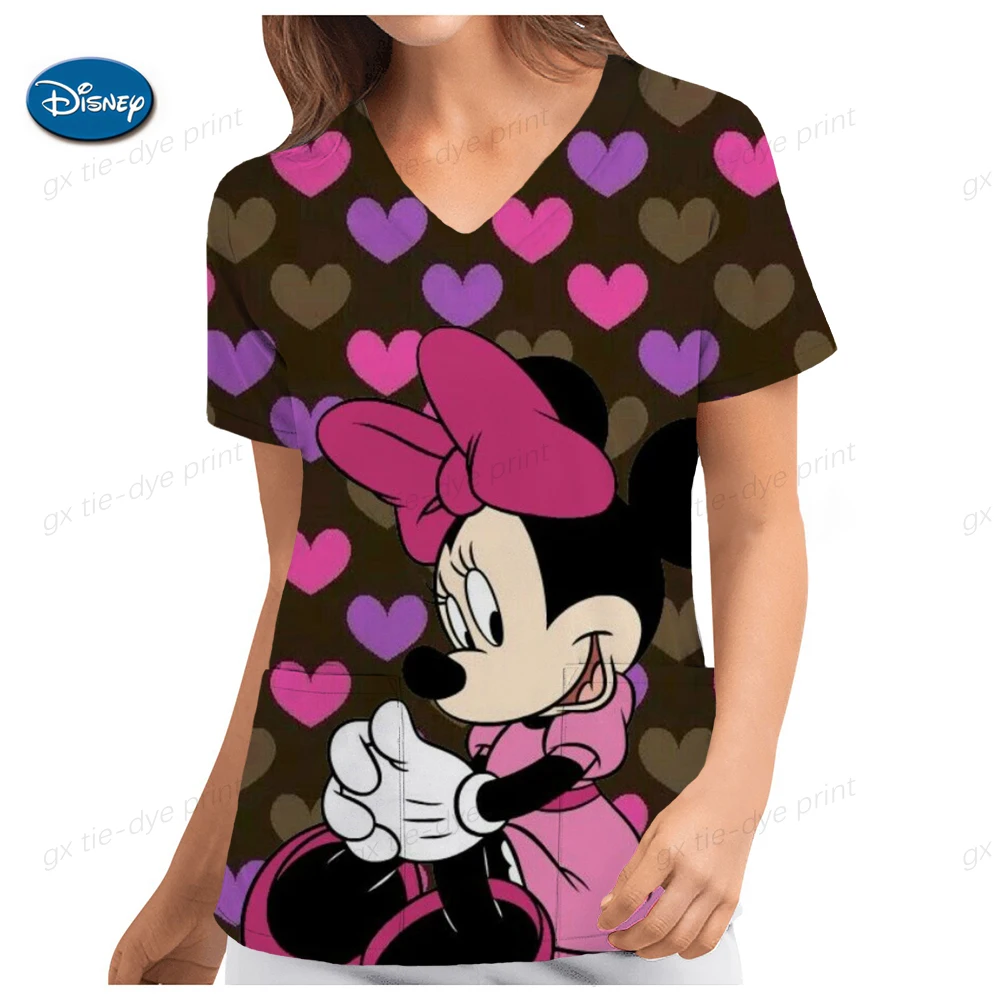 Disney Mickey Uniform Women'S Cartoon Mickey Mouse Print Infermiera Work Shirt Pocket Gown Christmas Healthcare Nurse Scrubs