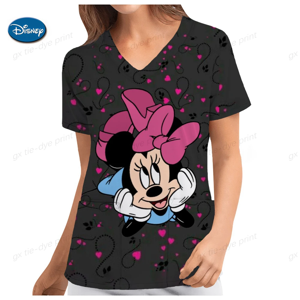 Disney Mickey Pocket Gown Christmas Healthcare Nurse Scrubs Uniforme Da Donna Cartoon Mickey Mouse Print Nurse Work Shirt