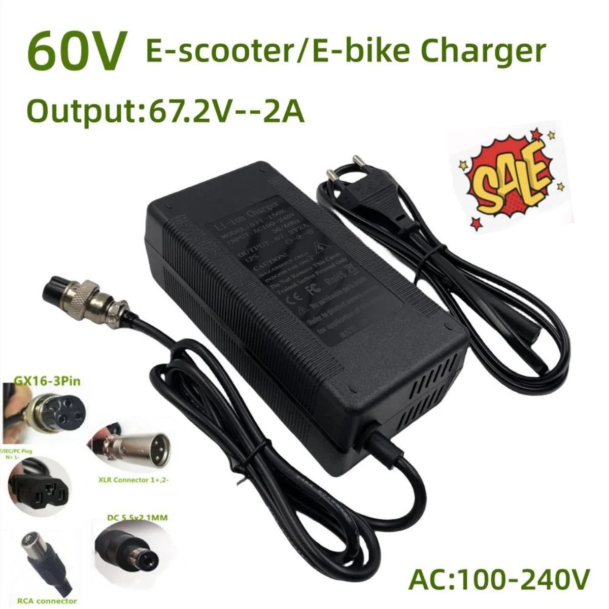 Uscita Caricabatterie 62. 2 V2A Per 60V Niu Nqi Gts /Vmoto Super Soco Tc/Horwin Ek3/Zero Sr/Evoke Urban Classic Rs/Lightning Ls-218/