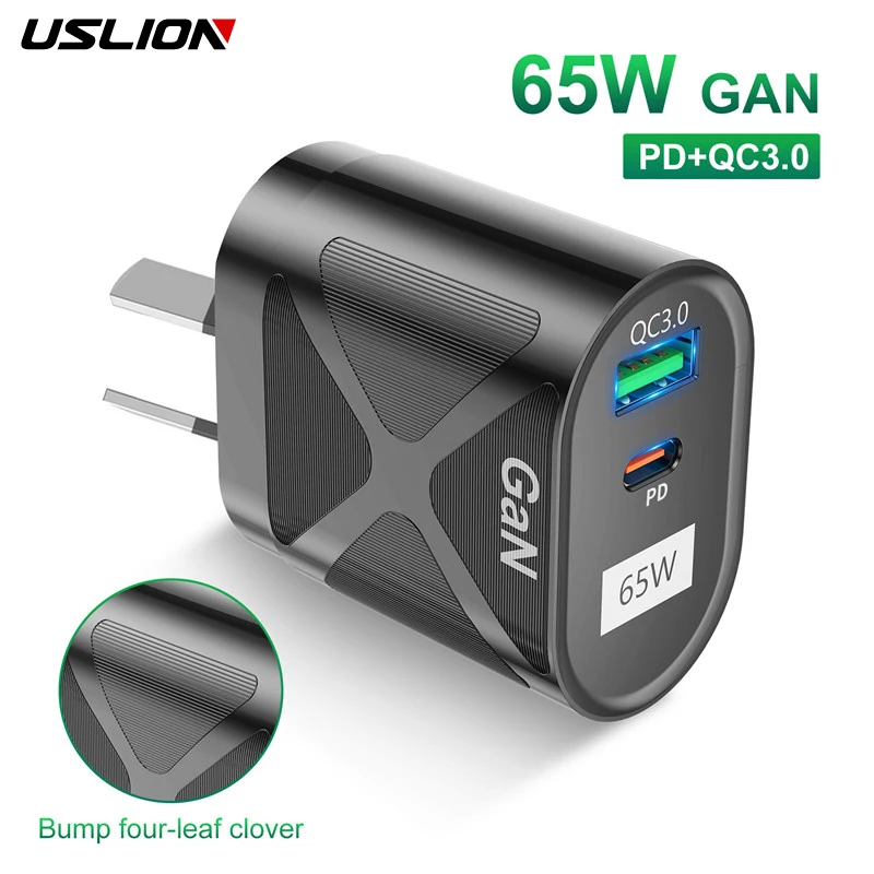 Uslion Au Plug 65W Gan Charger Per Australia Nuova Zelanda Tablet Caricabatterie Rapido Usb Tipo C Caricabatterie Rapido Telefono Cellulare Per Iphone