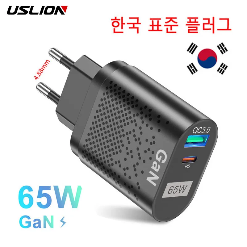 Uslion 65W Gan Charger Tablet Laptop Caricabatterie Rapido Tipo C Pd Caricabatterie Rapido Adattatore Spina Specifica Eu/Kr/Au Per Iphone Samsung