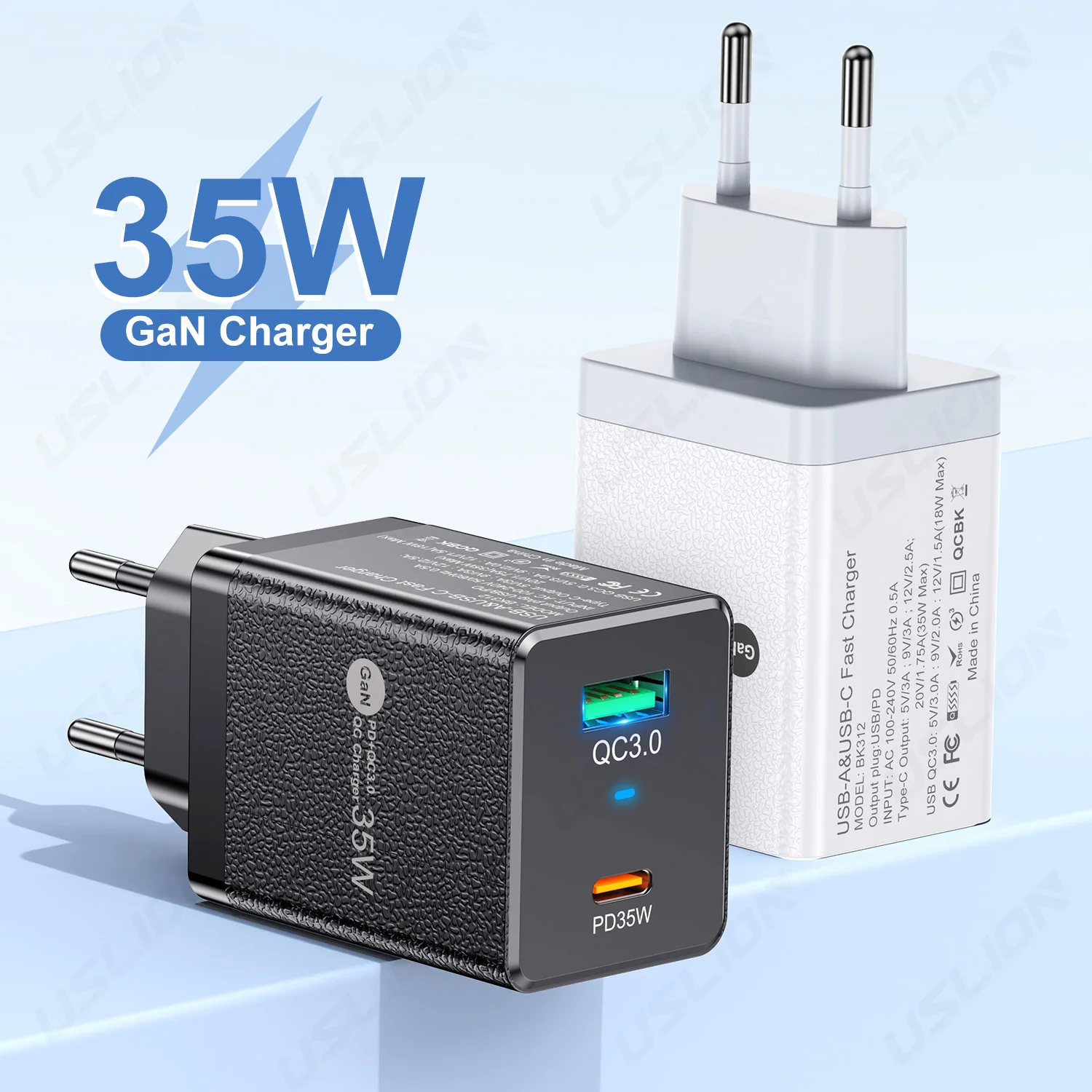 35W Gan Usb Pd3.0 Qc3.0 Caricabatterie Rapido Per Iphone 15 14 13 12 Pro Max Ipad Huawei Xiaomi Oneplus Samsung Oppo Airpod Fast Charger