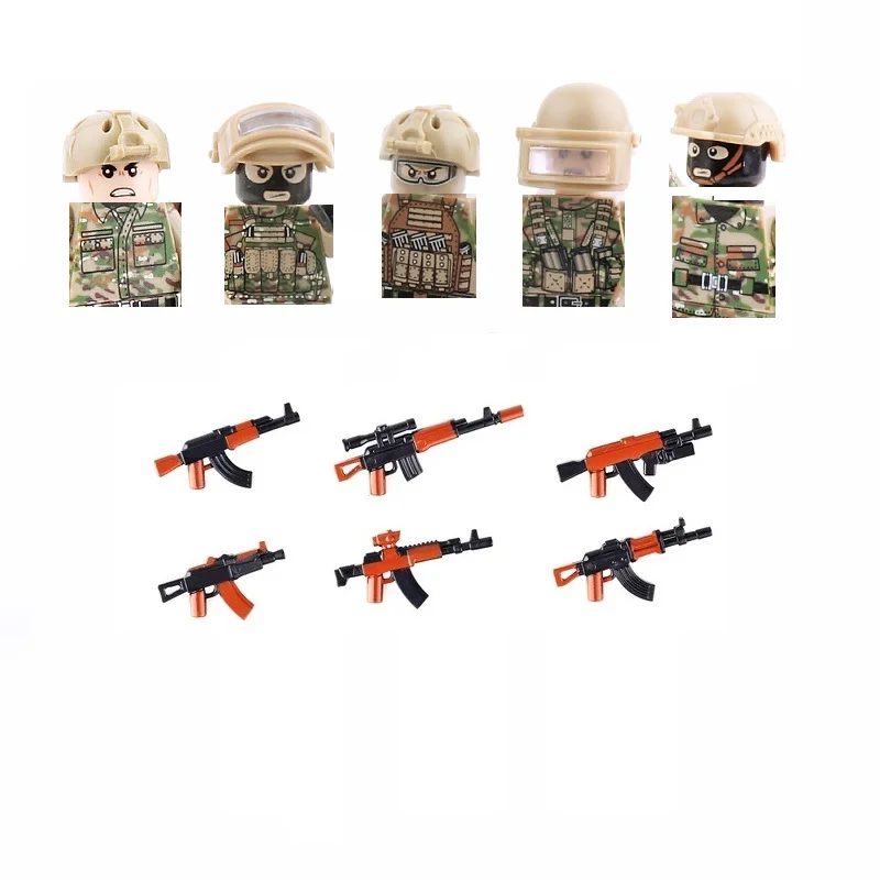 5 Pz/Lotto Russo Alpha Moderne Forze Speciali Soldato Figure Moc Swat Città Armi Militari Playmobil Building Block Mini Giocattoli
