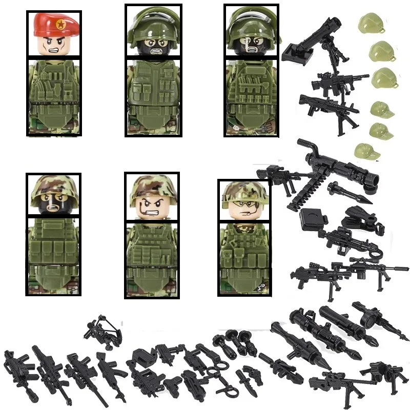 6 Pz/Lotto Russo Alpha Moderne Forze Speciali Soldato Moc Swat Armi Militari Playmobil Figure Building Block Brick Mini Toys
