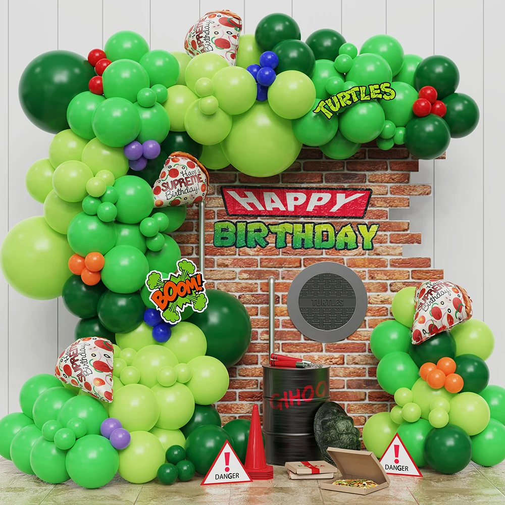 150Pcs Super Turtle Birthday Balloon Garland Arch Jungle Green Latex Balloon Arch Per Cartoon Turtle Theme Birthday Party Decor