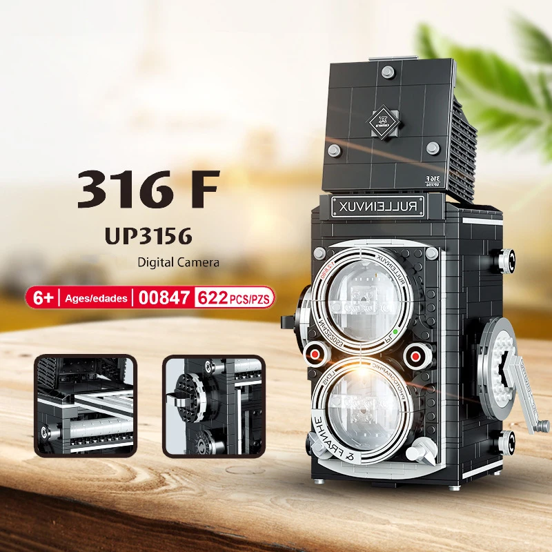 Retro Camera Tlr Mini Block Assemblare Modello Rolleies 316F Up3156 Building Brick Collection Giocattoli Educativi Per Regalo Per Bambini