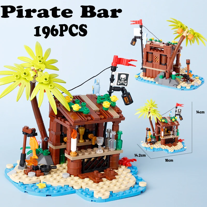 Moc Medievale Street View Pirate Bar Building Blocks Castello Militare Army Drink Food Fish Tree Armi Mattoni Giocattoli Di Natale Ragazzi