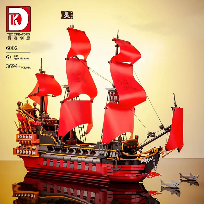 Dk6002 Queen Anne'S Revenge Model Pirate Ship Series Small Particle Assembly Toys Building Blocks Regalo Per Ragazzi 3694 Pezzi