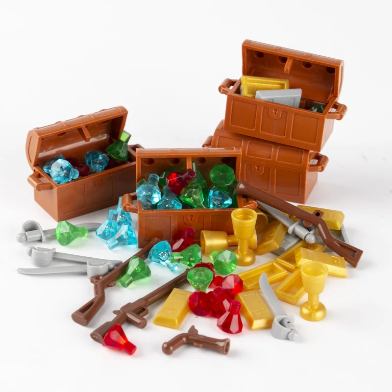 Moc Treasure Box Coin Diamond Gold Silver Money Set Accessori Giocattoli Per Bambini Per Bambini Pirate City Building Blocks Compatibile