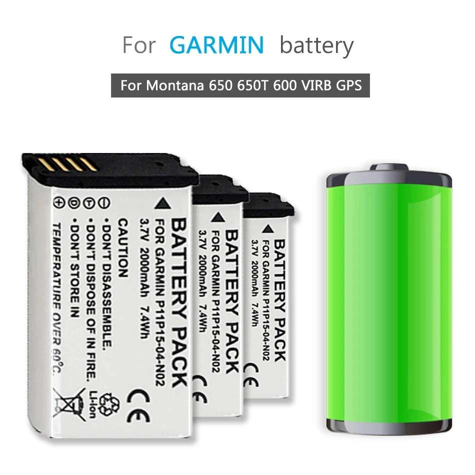 Batteria 2000Mah 361-00053-00 Per Garmin Montana 600 650 650T Virb Gps