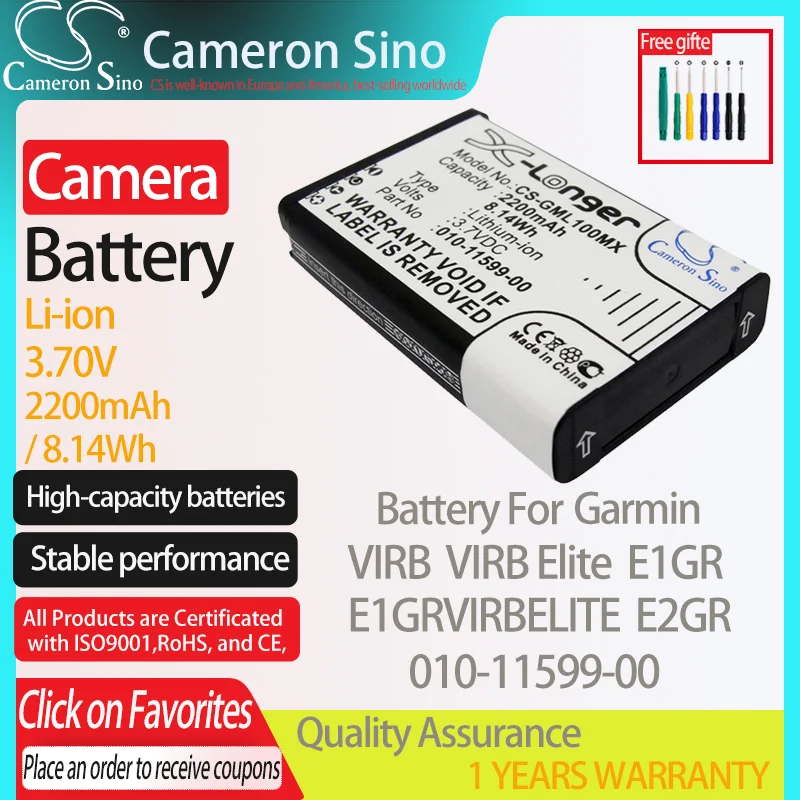 Batteria Cameronsino Per Garmin Virb Virb Elite Virb Elite Action Hd Camera 1.4 E1Gr E2Gr Adatto Per Batteria Fotocamera Garmin 010-11599-00