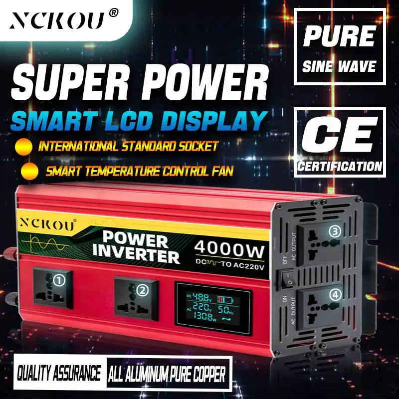 Inverter 12V 24V 48V 60V A Ac 110V 220V 230V Trasformatore Sinusoidale Puro 3000W-4000W Inversor Onda Pura Usb 50Hz 60Hz Convertitore Solare