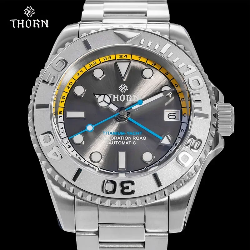 Thorn Titanium Gmt Watch Nh34 Meccanico Automatico Con Data 300M Impermeabile Sapphire Crystal Men 40.5Mm Diving Omaggio Watch