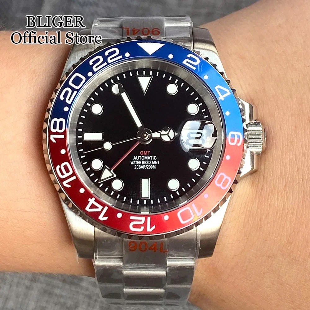 Tandorio Nh34A 200M Impermeabile 40Mm Quadrante Nero Nh34 Gmt Movimento Automatico Swim Dive Watch Uomo Bracciale In Acciaio Spazzolato Data Automatic