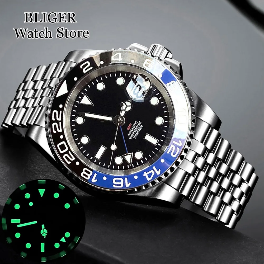 Luxury Dive Nh34A 20Atm Impermeabile 40Mm Quadrante Nero Funzione Gmt Nh34 Gmt Orologio Automatico Per Uomo Bracciale Jubilee Lunetta In Ceramica