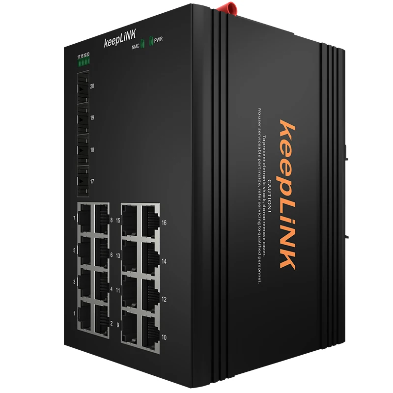 Switch Poe Gestito Industriale 4 Porte 10G Sfp Fibra 16 Porte Gigabit Rj45 Din-Rail Ip40 Muslim/At