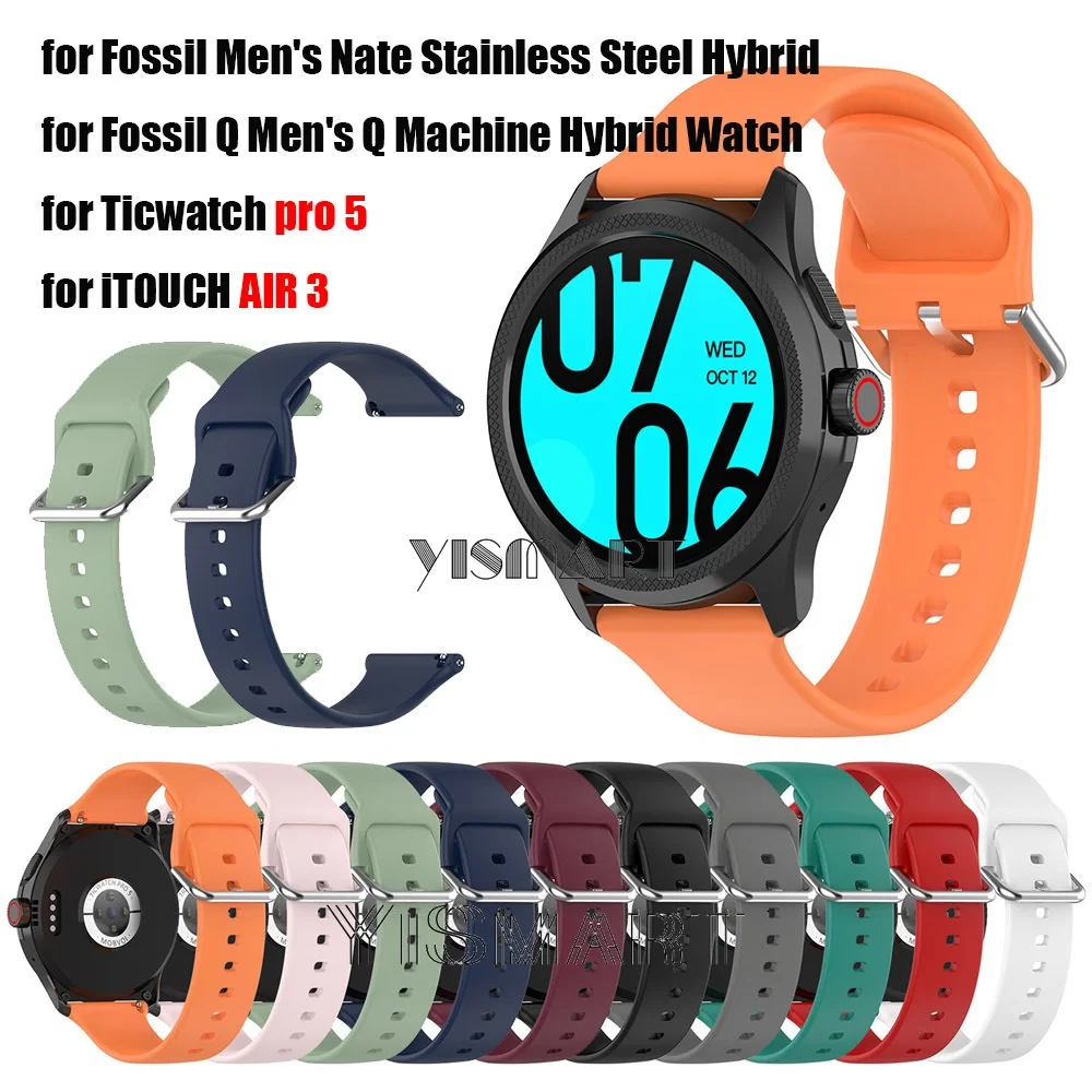 Cinturino In Silicone Da 24Mm Per Cinturino Di Ricambio Sportivo Ticwatch Pro 5 Per Orologio Ibrido Da Uomo Nate Machine Itouch Air 3 / Fossil