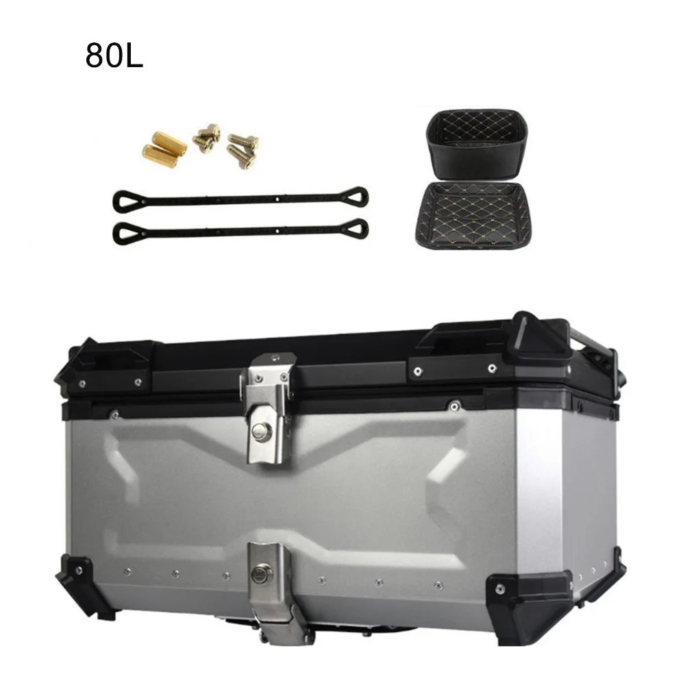 80L Universal Motorcycle Trunk Storage Bagagli Moto Top Case Tool Box Casco Impermeabile Key Lock Tail Toolbox Aluminium Muslimayles