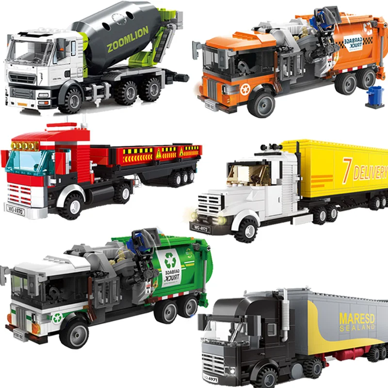 2023 City Traffic Toys Trasporto Di Merci Big Truck Sanitation Car Cement Crane Building Blocks Model Set Moc Kids Regalo Classico Fai Da Te