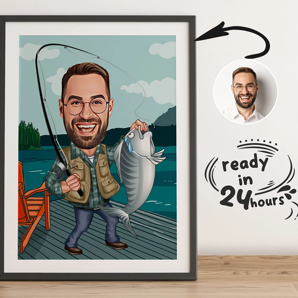 Cartoon Fish Bluses Loudly In Fishermans Hands Personal Wall Art Poster E Stampe Picture Canvas Painting Decoration For Bedroom