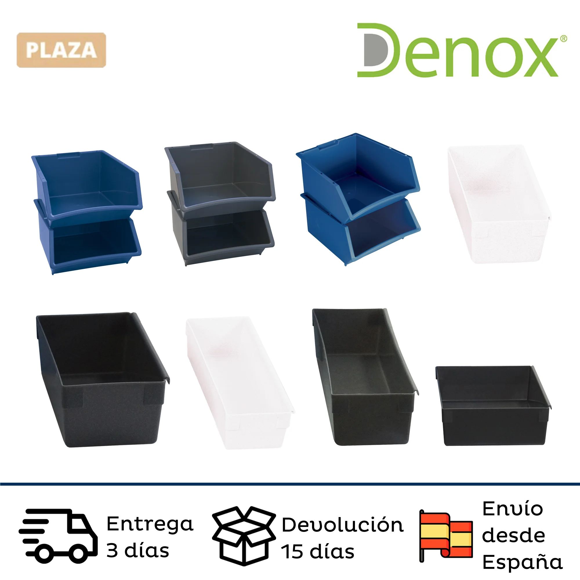 Scatole Denox, Astucci E File, Colori Blu, Metallo E Bianco, Realizzati In Plastica