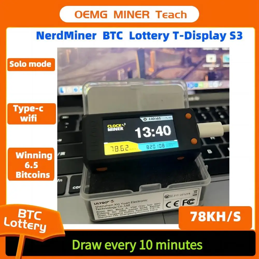 Nuovo Nerdminer V2 56Khs T-Display S3 Btc Solo Lotteria Miner Hashrate Nerd Miner Mini Btc Lotteria Miner