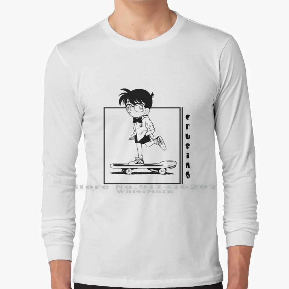 Detective Conan Cruse T-Shirt Manica Lunga Unique End Manga Anime Monocromatico Et Blanc Detective Conan Conan Grigio Shinichi