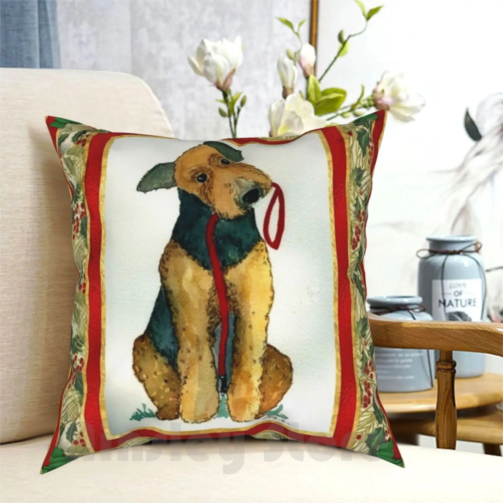 Airedale Terrier Dog Christmas Pillow Case Printed Home Soft Throw Pillow Airedale Terrier Dog Christmas