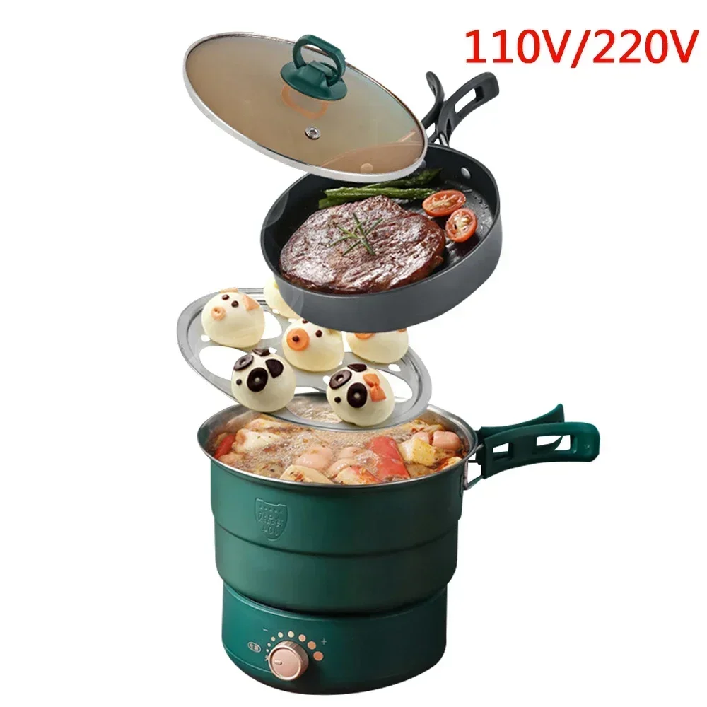 110V/220V Pentola Elettrica Divisa Pieghevole Multitooker Padella Hotpot Steamer Fornello Di Riso Zuppa Maker Caldaia Ad Acqua Viaggio