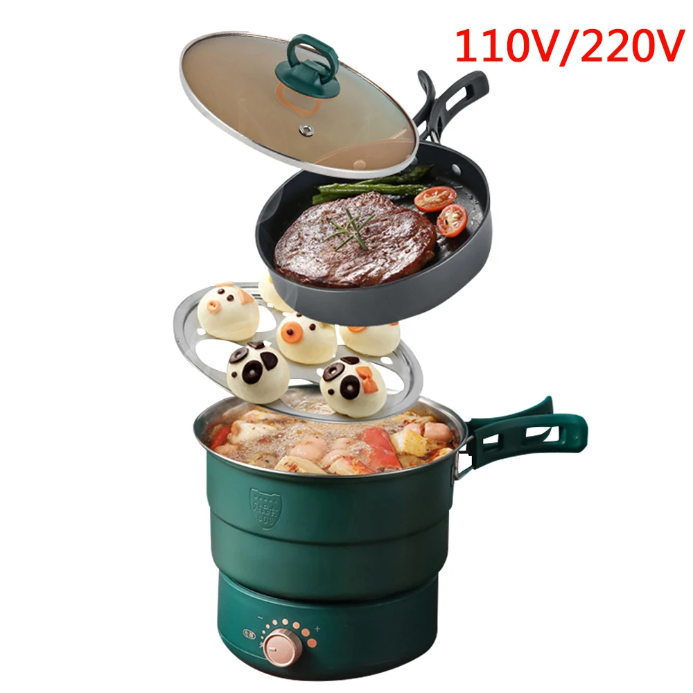 110V/220V Pentola Elettrica Divisa Pieghevole Multitooker Padella Hotpot Steamer Fornello Di Riso Zuppa Maker Caldaia Ad Acqua Viaggio