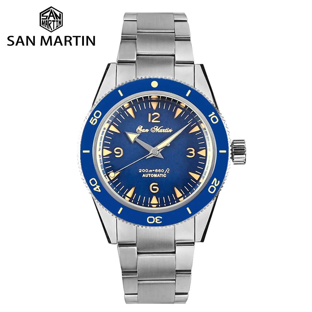 San Martin Vintage Seamaster 300 Orologio Da Uomo Nh35 Sandwich Dial Luxury Sapphire Orologi Meccanici Automatici Muslimah Macchina Muslimah Sn0051