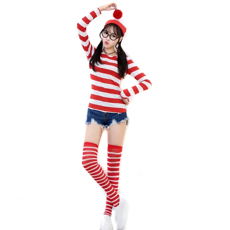 Dove Sta Wally Waldo Cartoon Outfit Donna Adulta Red Stripe Clother