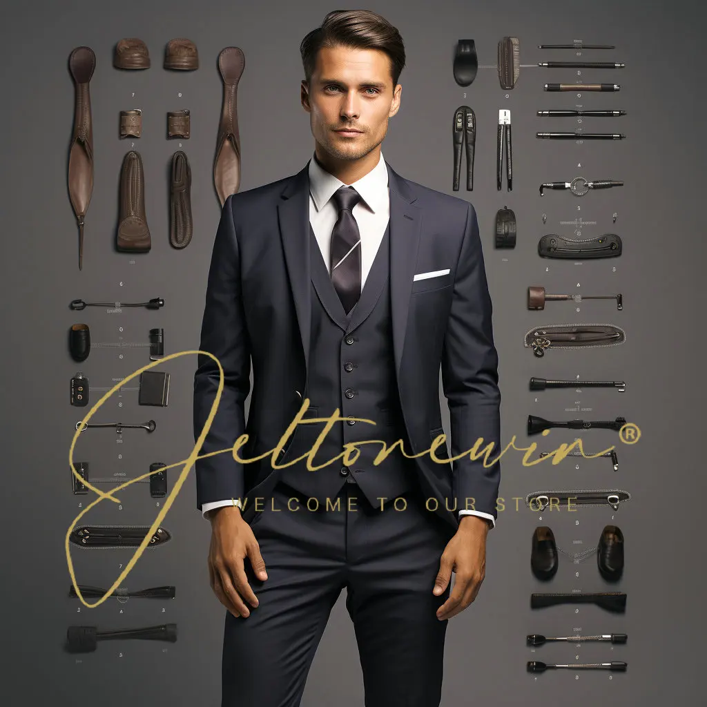 Uomo 2024 Vestito 3 Pezzi Slim Fit Business Leisure Banchetto Di Nozze Sposo E Best Man Wedding Set Giacca Pantaloni Trapstar