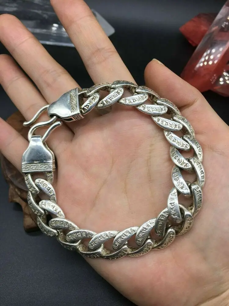 Asian Old Miao Silver Hand Cast Cool Statue Bracciale Jewel Gift
