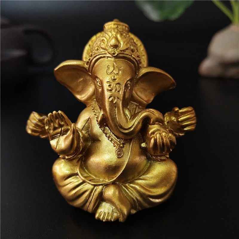 Gold Lord Ganesha Statua Di Buddha Elefante Dio Sculture Ganesh Figurine Pietra Artificiale Giardino Di Casa Statue Di Decorazione Di Buddha