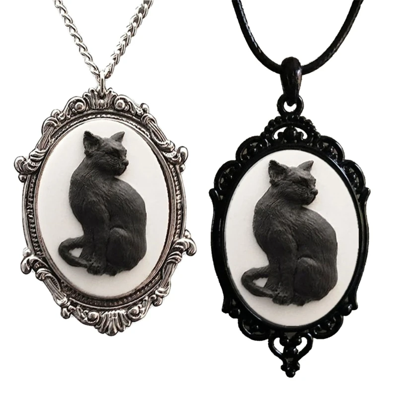 Gothic Black Cats Cammeo Collana Per Uomo Donna Moda Strega Gioielli Accessorio Regalo Goth Vintage Cats Cameo Choker Chain