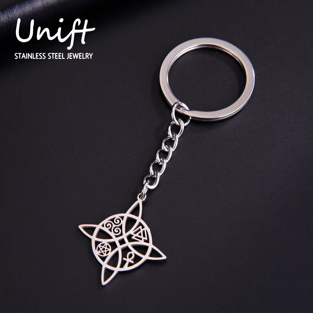 Unift Triskelion Witch Knot Portachiavi Portachiavi In Acciaio Inossidabile Viking Wicca Celtic Knot Jewelry Accessori Per Borse Unisex