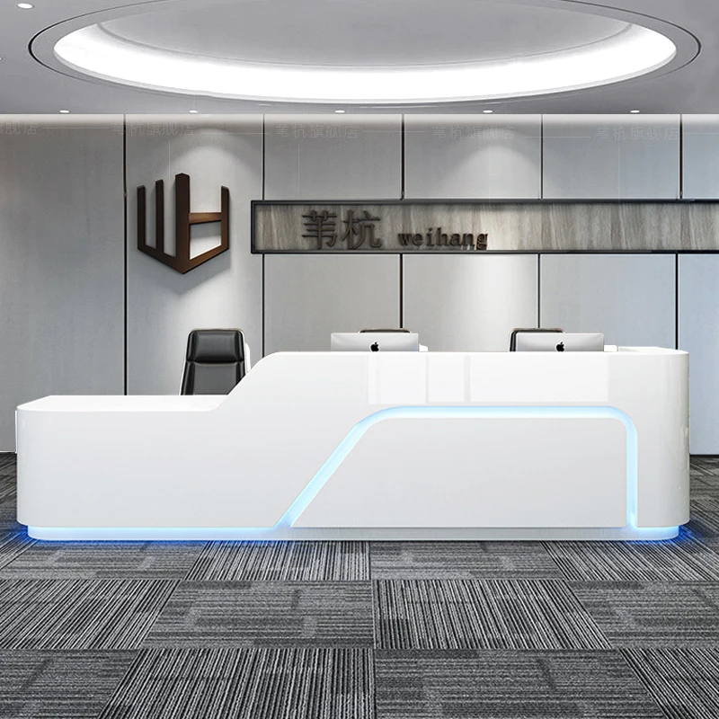 White Salon Reception Desk Desktop Cashiers Office Storage Banco Da Lavoro Banco Da Lavoro Scvania Per Cameretta Mobili Moderni