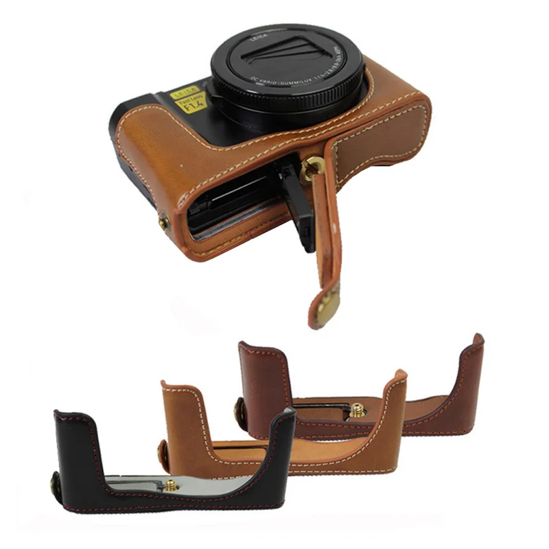 Custodia In Pelle Pu Per Panasonic Lx10 Lumix Lx15 Dmc-Lx10 Mezza Borsa Per Fotocamera Copertura Inferiore Del Corpo