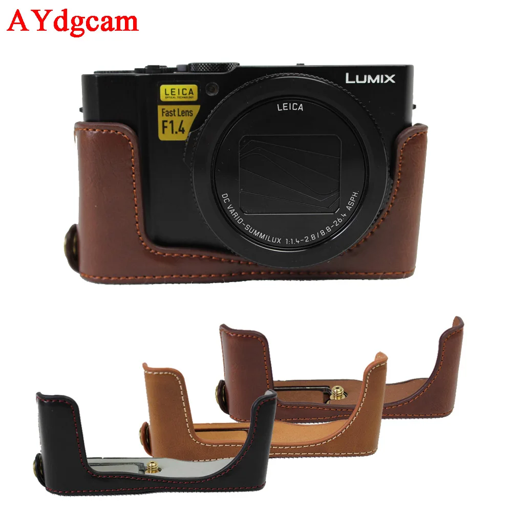 Cassa Della Macchina Fotografica Cuoio Metà Sacchetto Per Panasonic Lumix Dmc-Lx10 Lx10 Dmc-Lx10 Sacchetto Della Macchina Fotografica Del Corpo Set Co