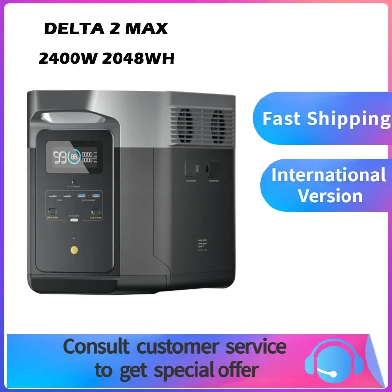 Presa Cn Ecoflow Delta 2 Max 2400W 2048Wh Centrale Elettrica Portatile Batteria Lfp Generatore Solare