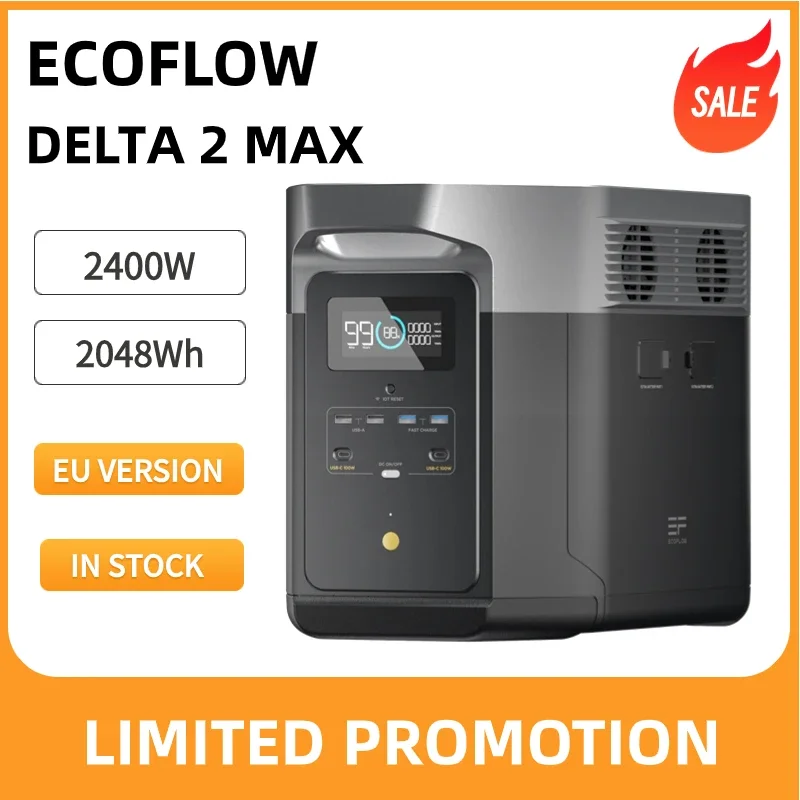 Presa Ue Ecoflow Delta 2 Max 2400W 2048Wh Centrale Elettrica Portatile Batteria Lfp Generatore Solare