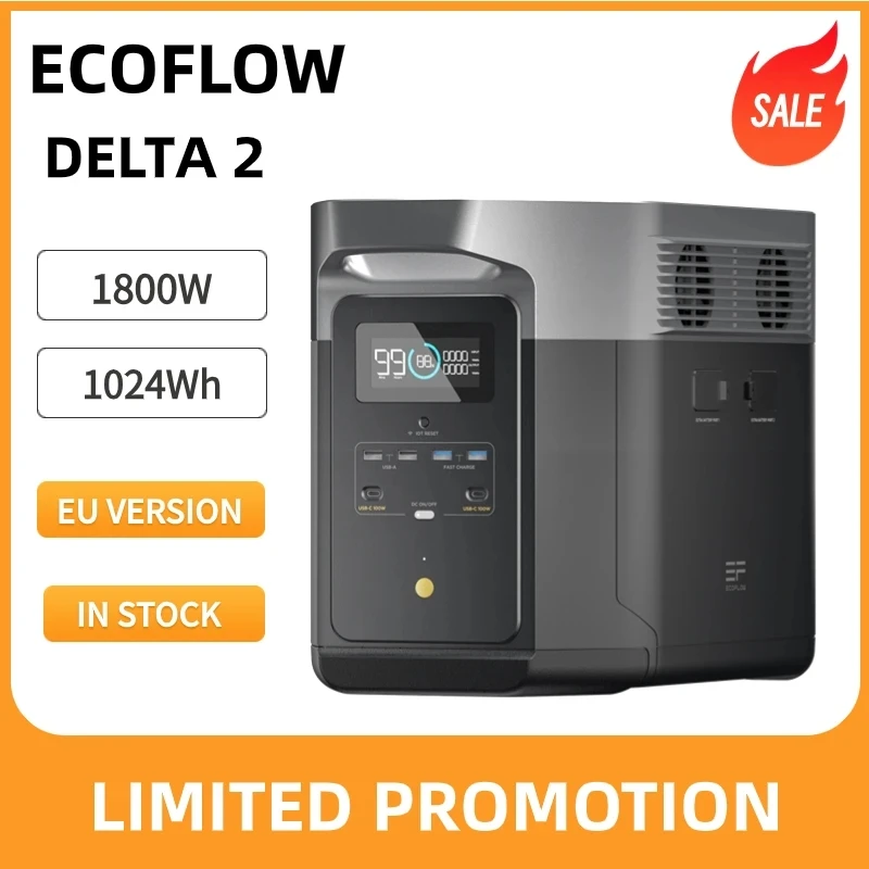 Ef Ecoflow Power Station Portatile Delta 2, 1024Wh Lifepo4 (Lfp) Batteria, Ricarica Rapida, Generatore Solare